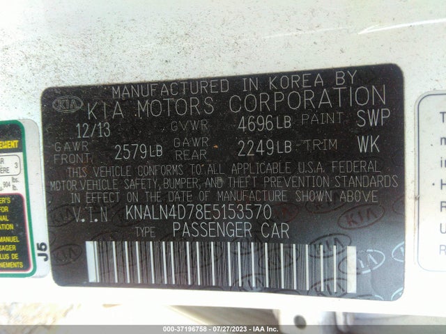 2014 KIA CADENZA PREMIUM VIN: KNALN4D78E5153570