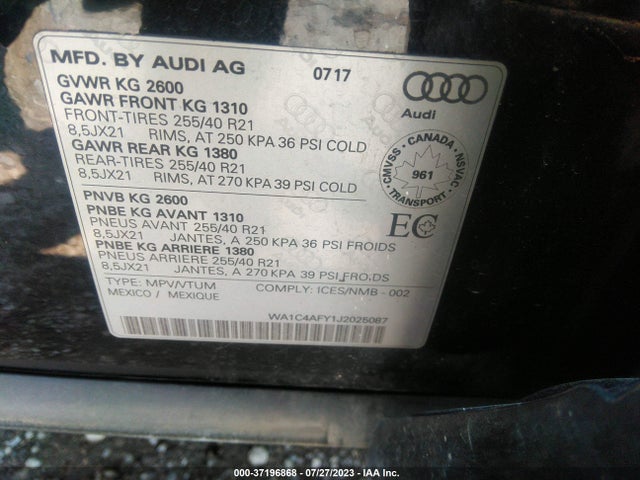 WA1C4AFY1J2025087 Audi Sq5 Prestige