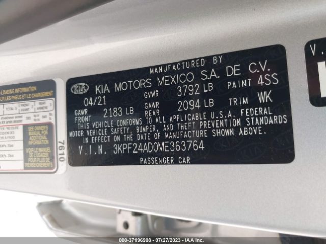 3KPF24AD0ME363764 KIA Forte Lxs