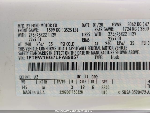1FTEW1EG7LFA89857 Ford F-150 Limited