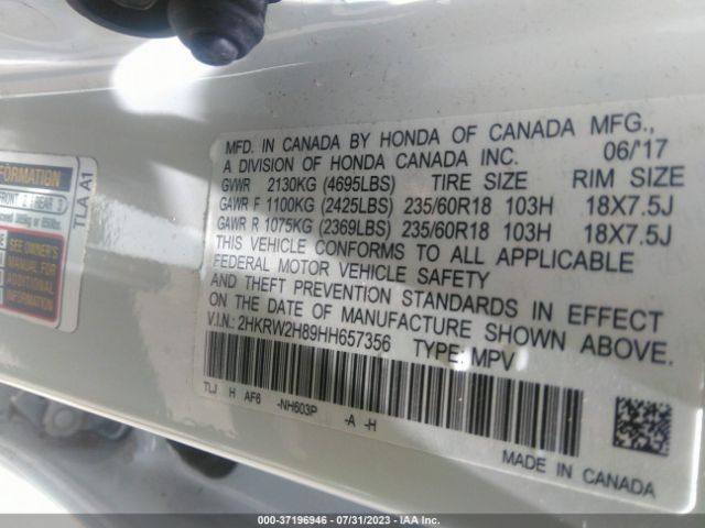 2HKRW2H89HH657356 Honda Cr-v Ex-l/ex-l Navi