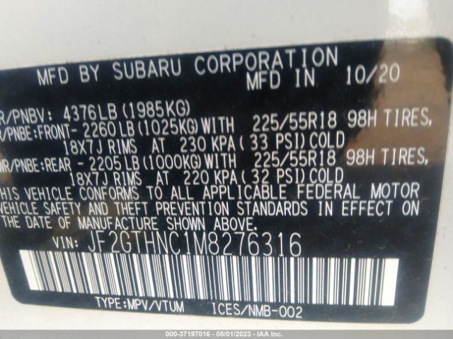 JF2GTHNC1M8276316 Subaru Crosstrek Limited