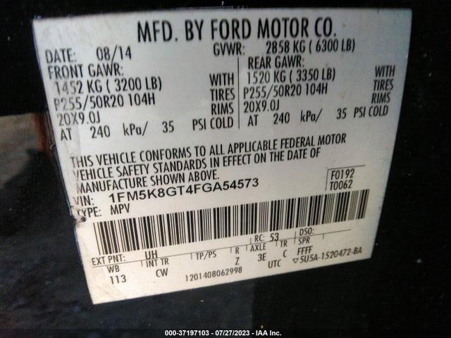 Ford EXPLORER SPORT 2015 1FM5K8GT4FGA54573 Image 9