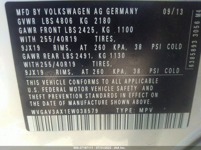 WVGAV3AX1EW038579 Volkswagen Tiguan R-line