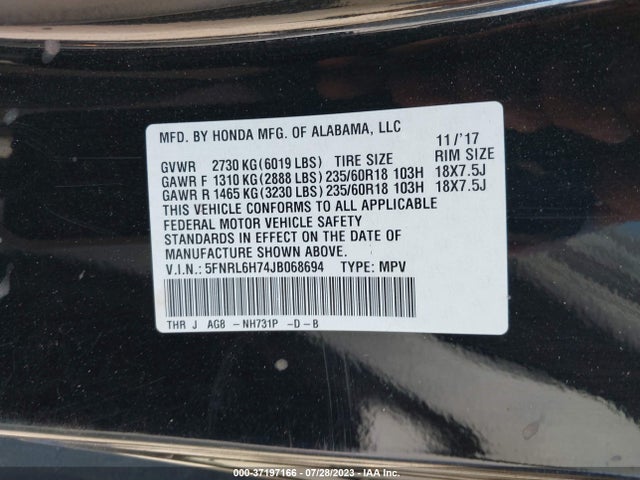 Honda Odyssey Ex-l 2018 5FNRL6H74JB068694 Image 15