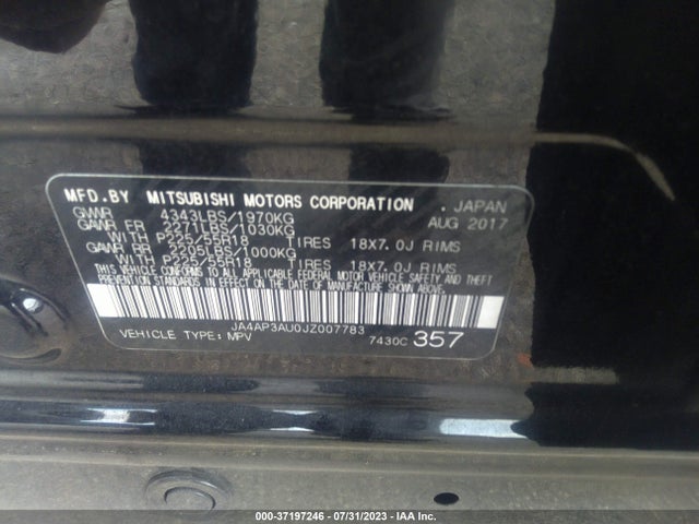 JA4AP3AU0JZ007783 Mitsubishi Outlander Sport 2.0