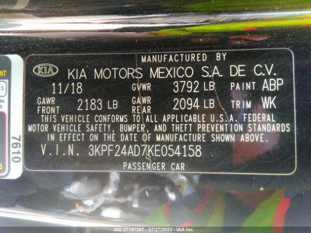 3KPF24AD7KE054158 KIA Forte Lxs