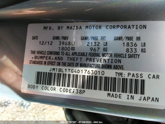 2013 MAZDA MAZDA3 I SV VIN: JM1BL1TG4D1763010