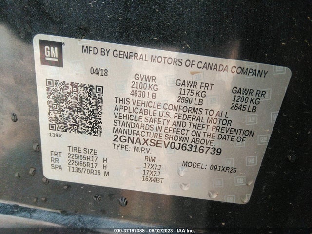 Chevrolet EQUINOX LT 2018 2GNAXSEV0J6316739 Image 9