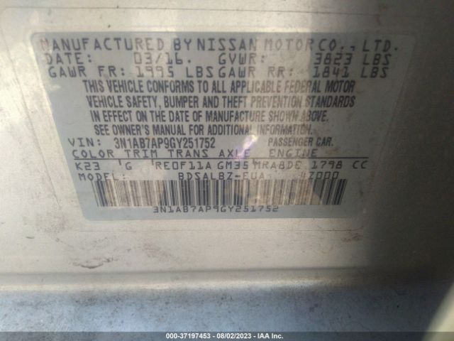 3N1AB7AP9GY251752 Nissan Sentra Sr/sl/s/sv/fe+ S