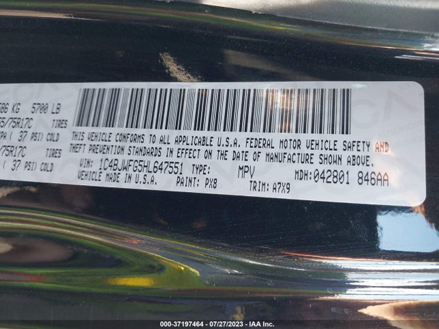 1C4BJWFG5HL647551 Jeep Wrangler Unlimited Rubicon