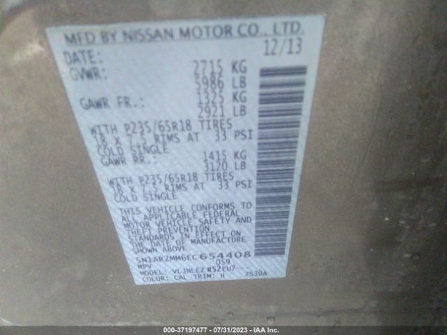 5N1AR2MM6EC654408 Nissan Pathfinder Sv