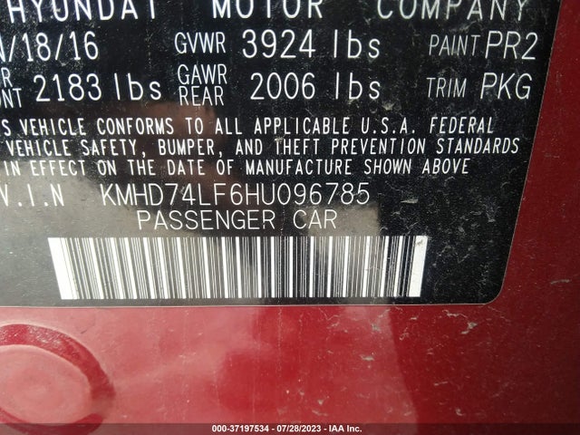 Hyundai ELANTRA SE 2017 KMHD74LF6HU096785 Image 9