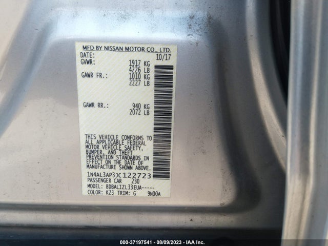2018 NISSAN ALTIMA 2.5 SV VIN: 1N4AL3AP3JC122723