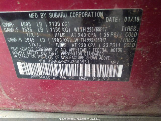 4S4BSAHC5J3300961 Subaru Outback Premium