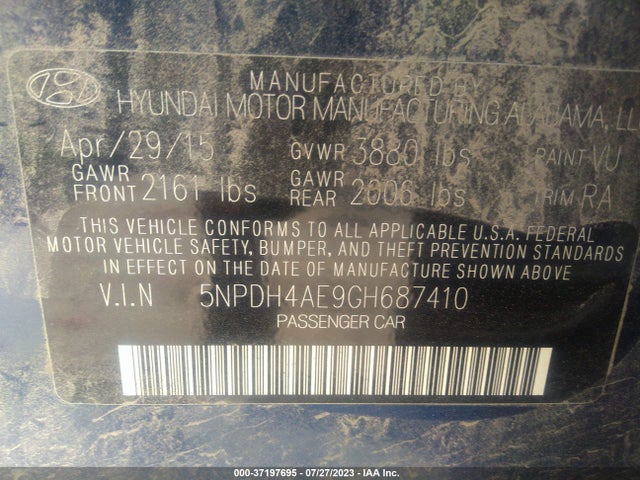 Hyundai ELANTRA SE 2016 5NPDH4AE9GH687410 Image 9
