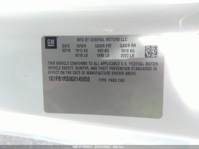 Chevrolet Camaro 1lt 2016 1G1FB1RS0G0145850 Image 9