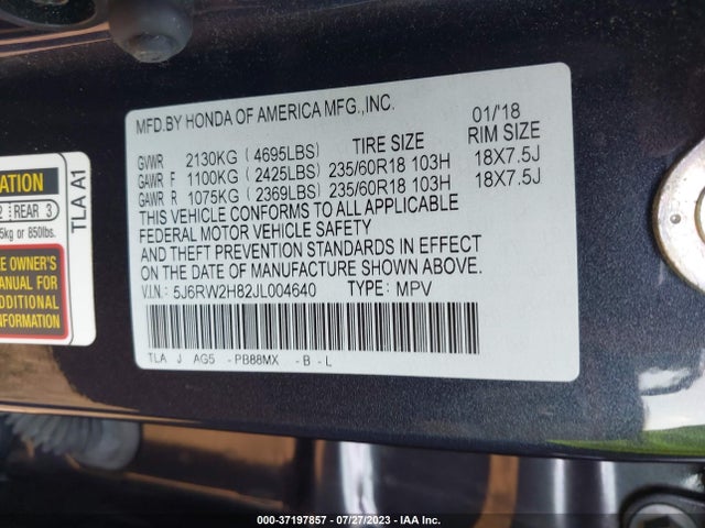 Honda Cr-v Ex-l 2018 5J6RW2H82JL004640 Image 9