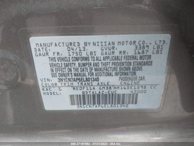 3N1CN7AP6EL801340 Nissan Versa S Plus