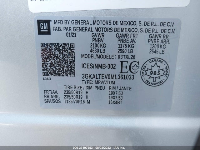 2021 GMC TERRAIN SLE VIN: 3GKALTEV0ML361033