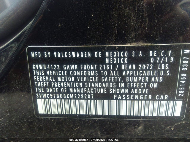 3VWC57BU8KM229207 Volkswagen Jetta S/se/r-line