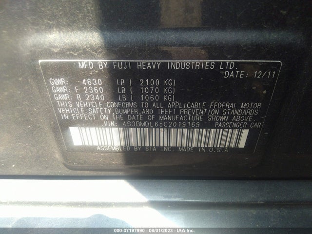 2012 SUBARU LEGACY 3.6R LIMITED VIN: 4S3BMDL65C2019169