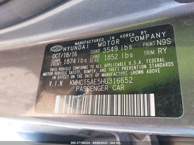 2017 HYUNDAI ACCENT SE VIN: KMHCT5AE5HU316652