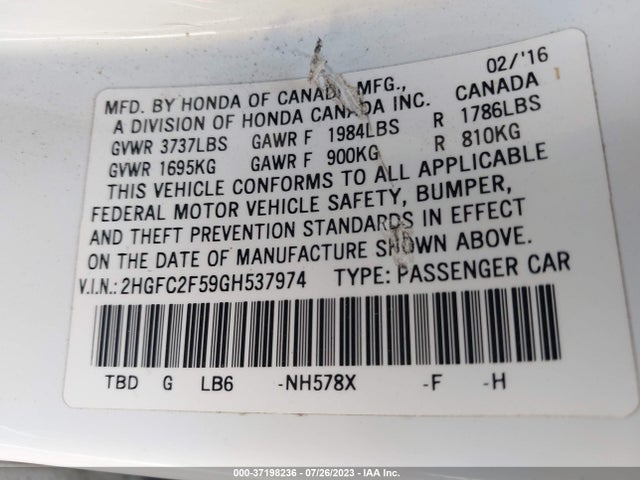Honda Civic Sedan Lx 2016 2HGFC2F59GH537974 Image 9