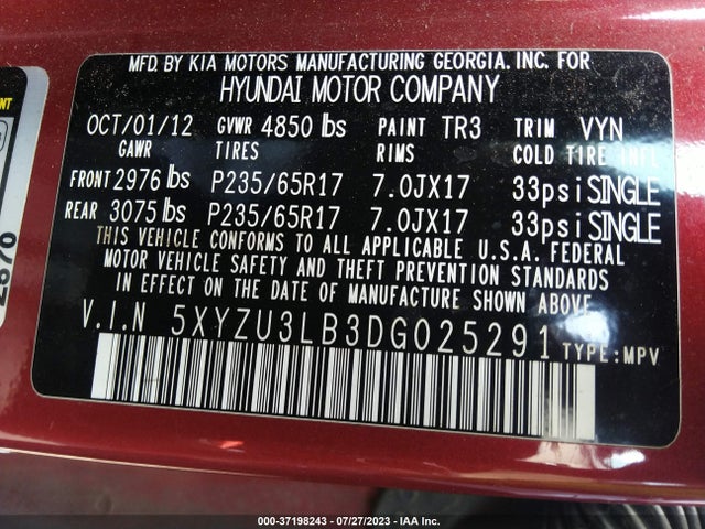 2013 HYUNDAI SANTA FE SPORT VIN: 5XYZU3LB3DG025291