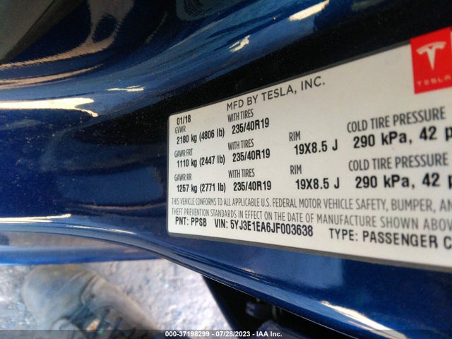 Tesla Model 3 Range Battery 2018 5YJ3E1EA6JF003638 Image 15