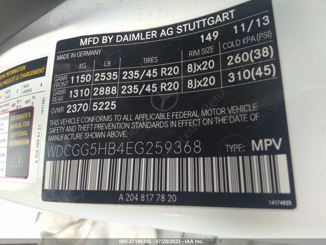 WDCGG5HB4EG259368 Mercedes-Benz Glk-class Glk 350