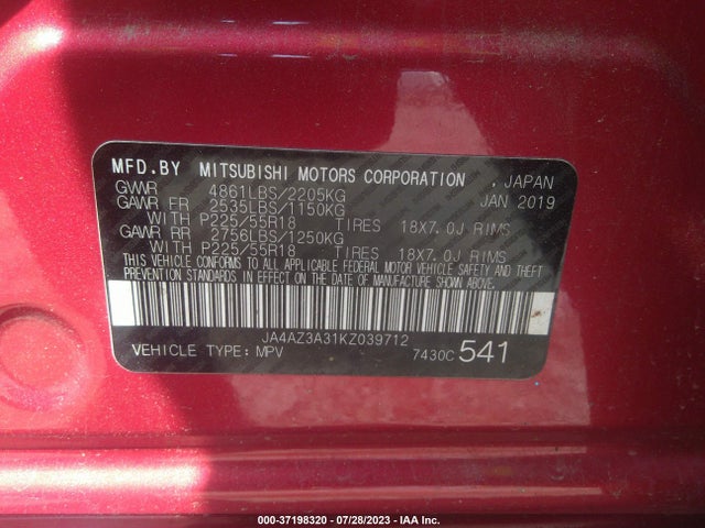 JA4AZ3A31KZ039712 Mitsubishi Outlander Es/se/sel/le