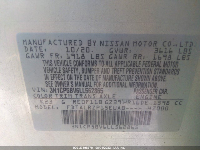 Nissan KICKS S 2020 3N1CP5BV6LL562865 Image 9