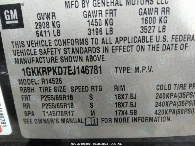 1GKKRPKD7EJ146781 GMC ACADIA SLE