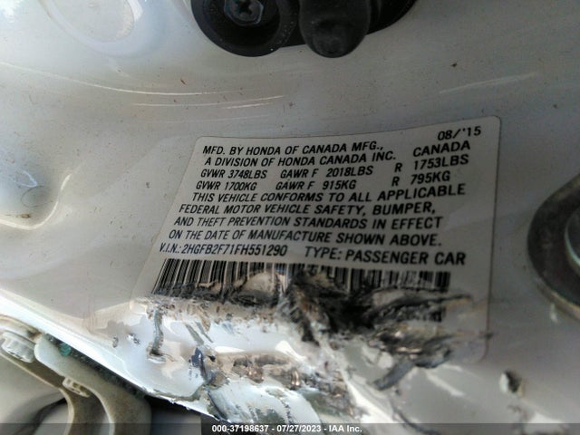 Honda Civic Sedan Se 2015 2HGFB2F71FH551290 Image 9