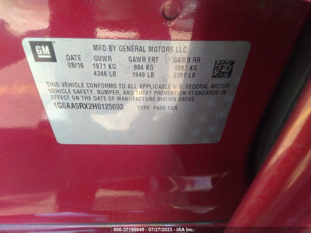 1G6AA5RX2H0125692 Cadillac Ats Sedan Rwd