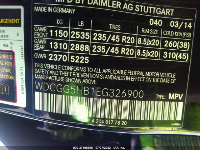 WDCGG5HB1EG326900 Mercedes-Benz Glk-class Glk 350
