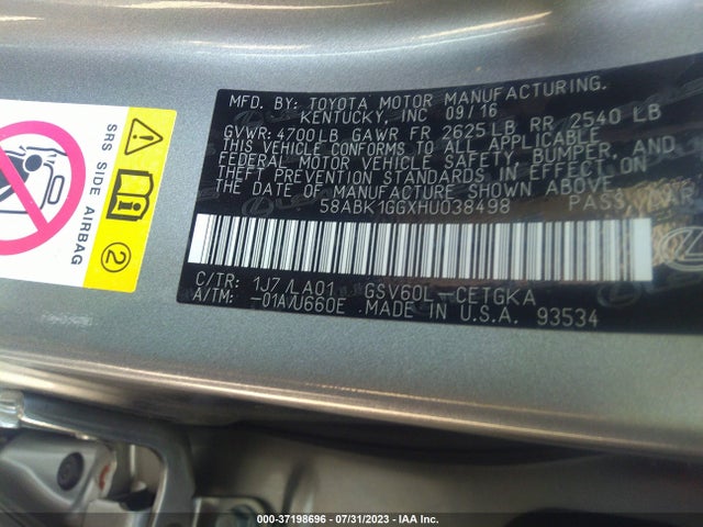 2017 Lexus ES, VIN: 58ABK1GGXHU038498
