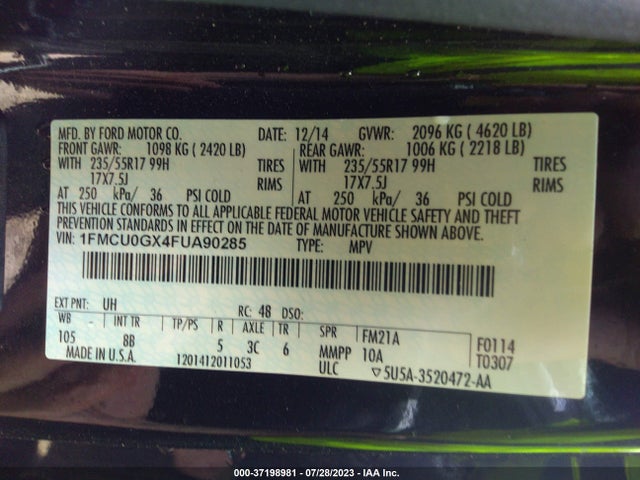 Ford ESCAPE SE 2015 1FMCU0GX4FUA90285 Image 9