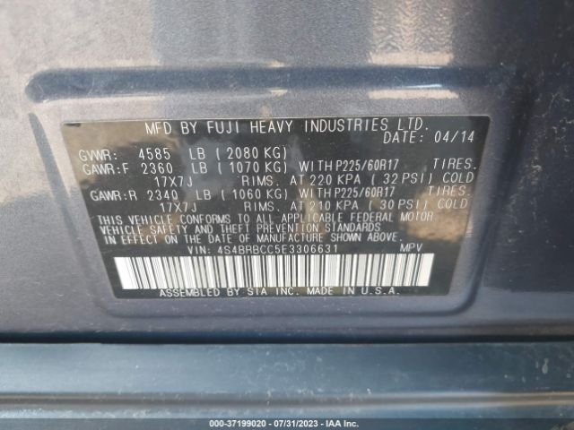 4S4BRBCC5E3306631 Subaru Outback 2.5i Premium