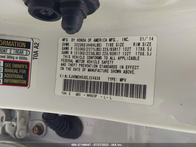 Honda CR-V EX 2014 5J6RM3H5XEL024836 Image 9