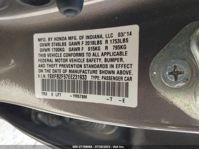 Honda Civic Sedan Lx 2014 19XFB2F57EE231933 Image 9