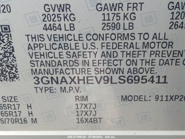 Chevrolet EQUINOX LS 2020 3GNAXHEV9LS695411 Image 9