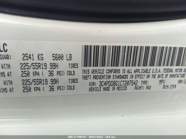 2012 DODGE JOURNEY SXT VIN: 3C4PDDBG1CT207542