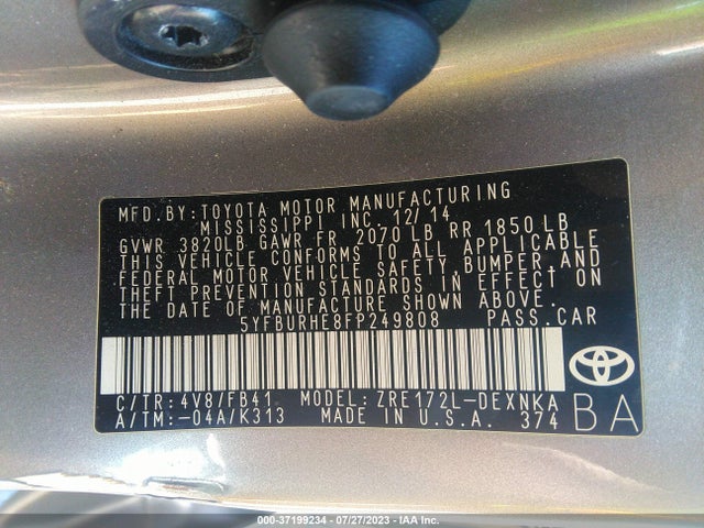 Toyota Corolla L/le/s/s Plus/le Plus 2015 5YFBURHE8FP249808 Image 15