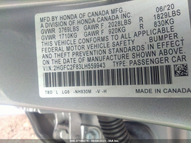 Honda Civic Sedan Sport 2020 2HGFC2F83LH559943 Image 9