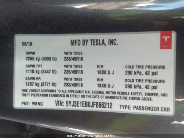 Tesla Model 3 Long Range 2018 5YJ3E1EB0JF066212 Image 15