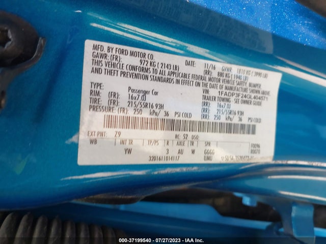 Ford FOCUS SE 2016 1FADP3F24GL404571 Image 9