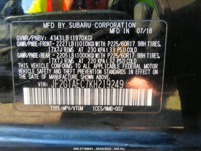 JF2GTAEC7KH219249 Subaru Crosstrek Premium