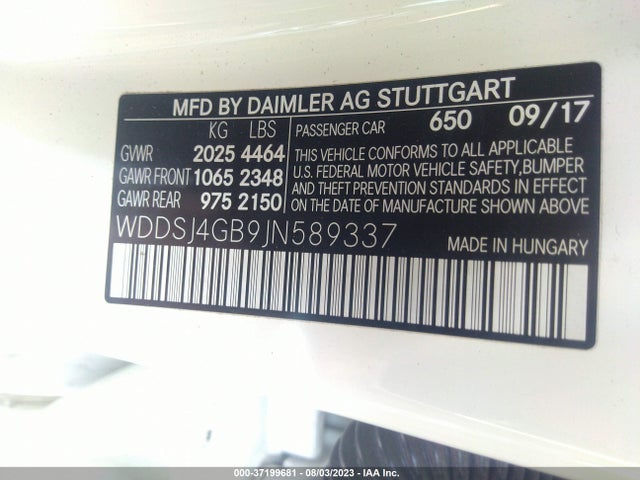 WDDSJ4GB9JN589337 Mercedes-Benz Cla Cla 250